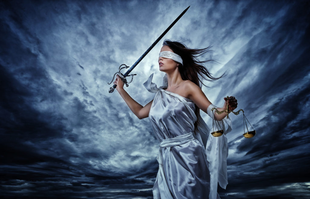 Femida, Goddess of Justice, with scales and sword
